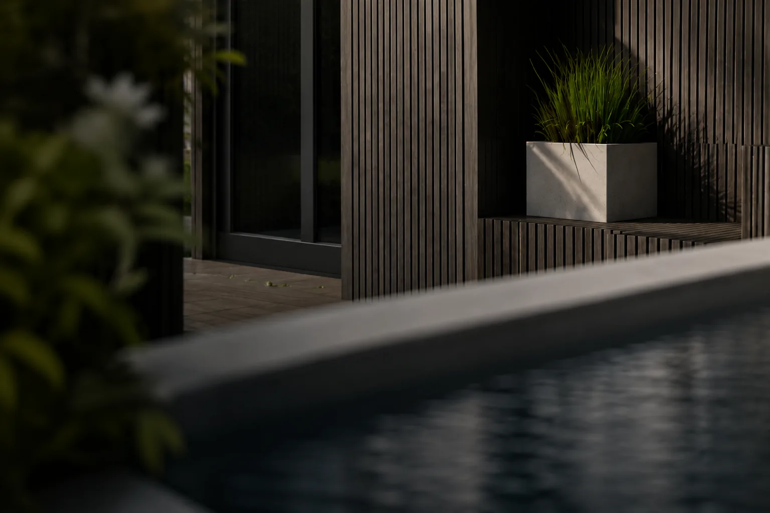 Wellax wellness pavilon közeli részlete, esti fényben